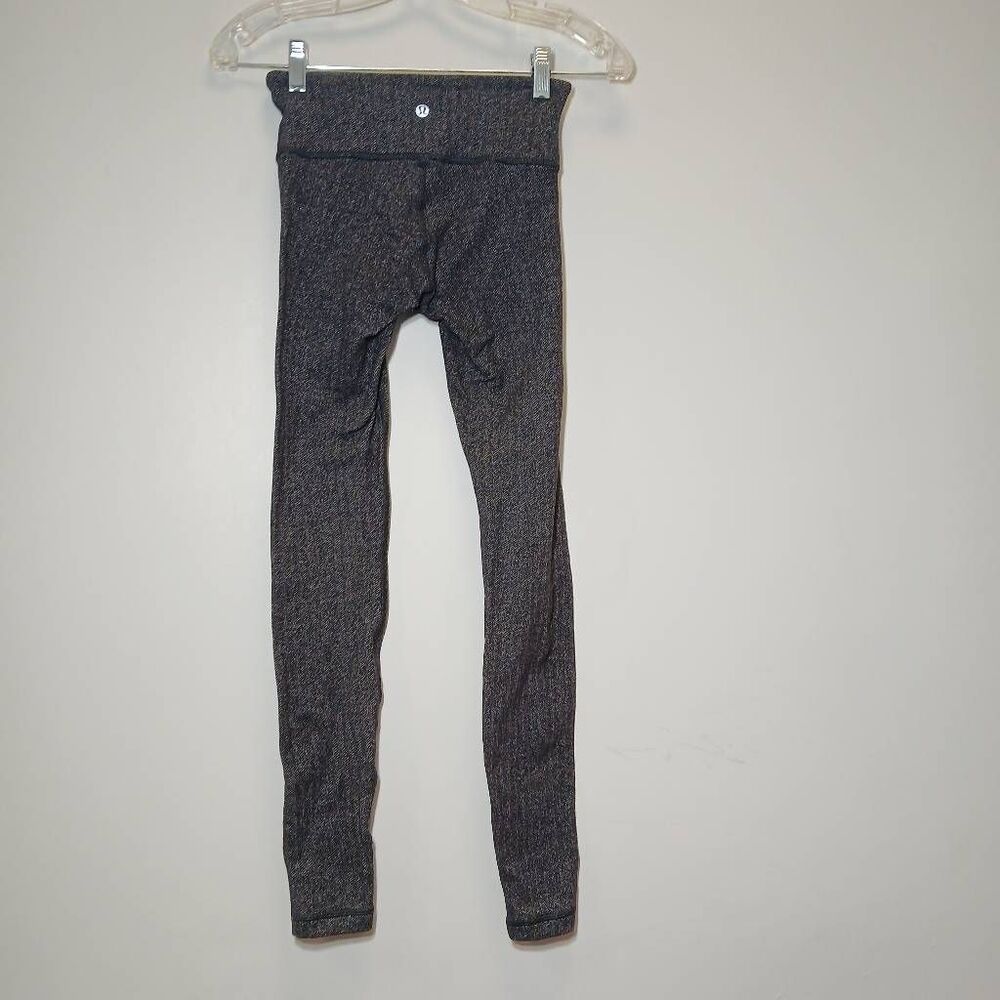 Lululemon women Sz 2 wunder under legging gray herringbone running full length l